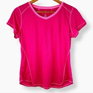 St. John's Bay Pink Sporty Athletic V-Neck Jersey Short Sleeve Shirt Sz PM